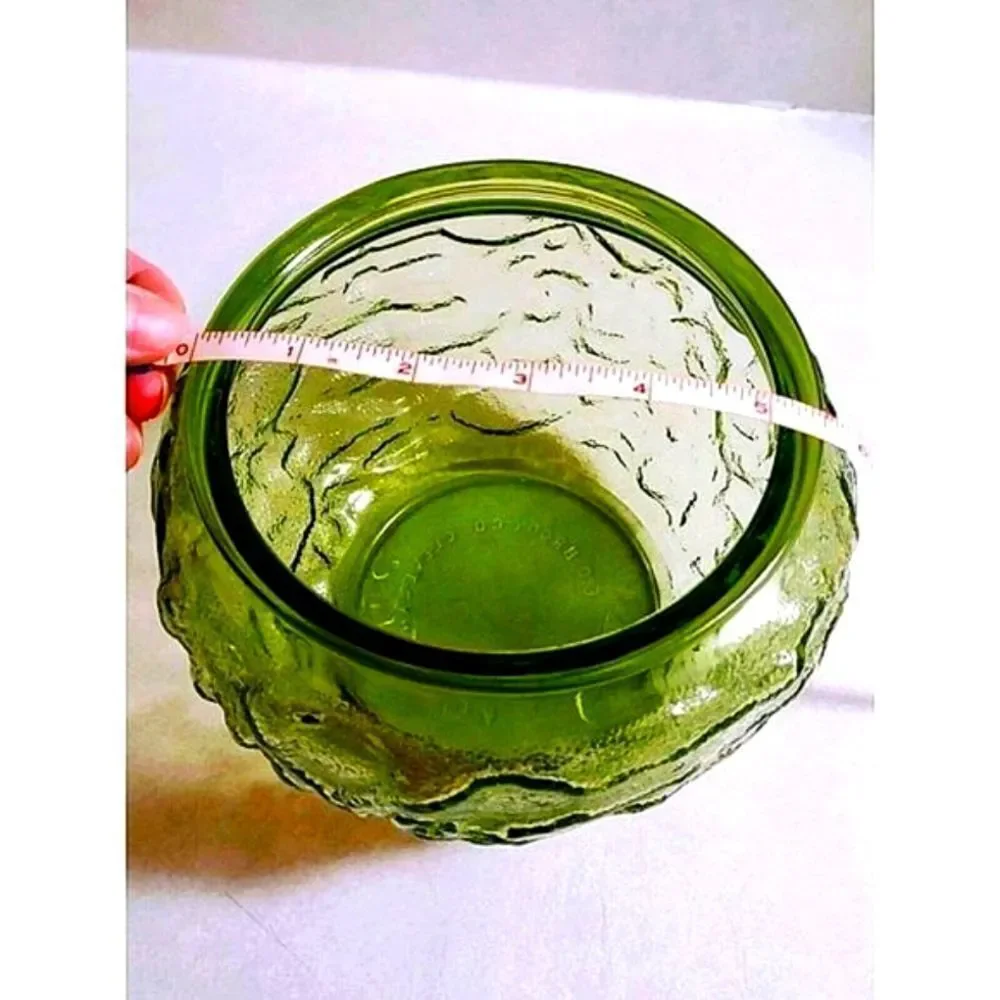 VINTAGE EO BRODY GREEN CRINKLE TEXTURED GLASS BOWL 5 x 5.5 G 108